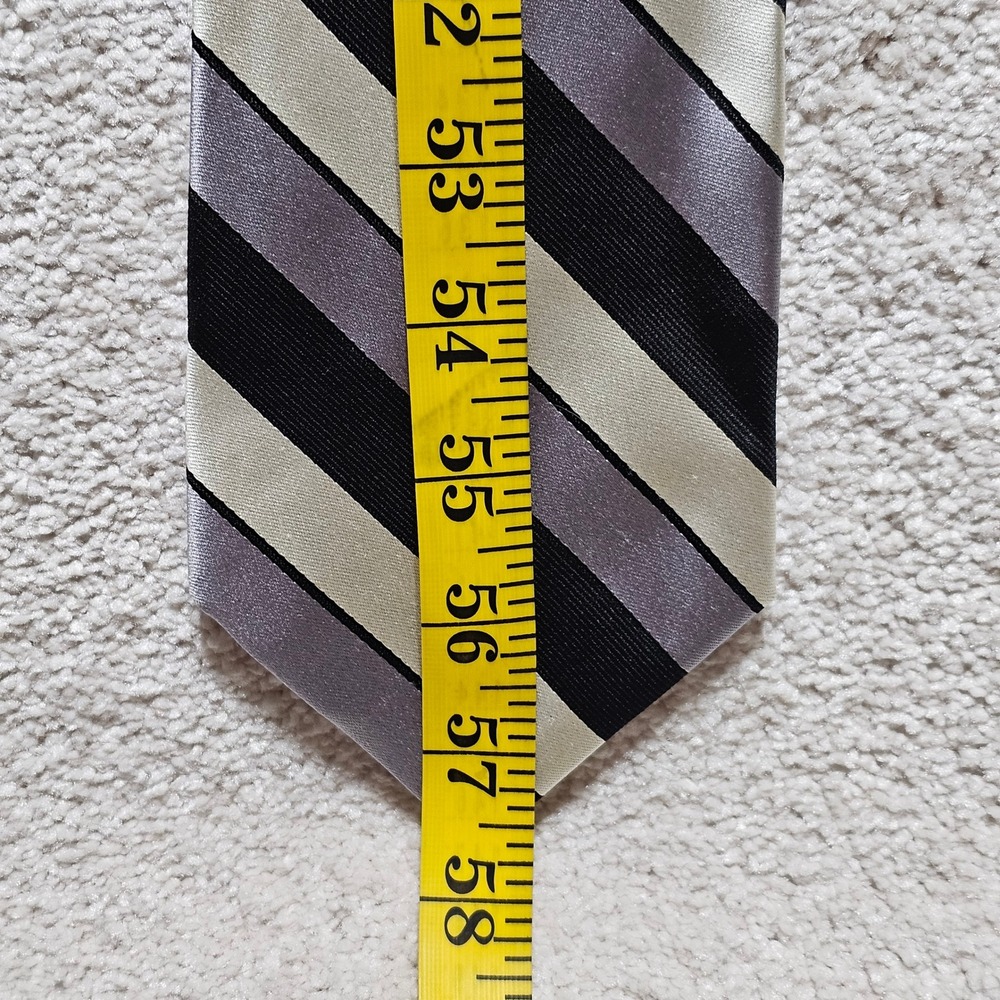 Calvin Klein Mens Striped Silk Blend Tie Black Grey Cream Formal Business‎ - Picture 4 of 5